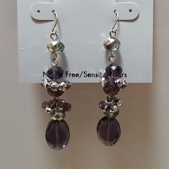 ELLE Purple & Silver Beaded Earrings NWT - Picture 3 of 5